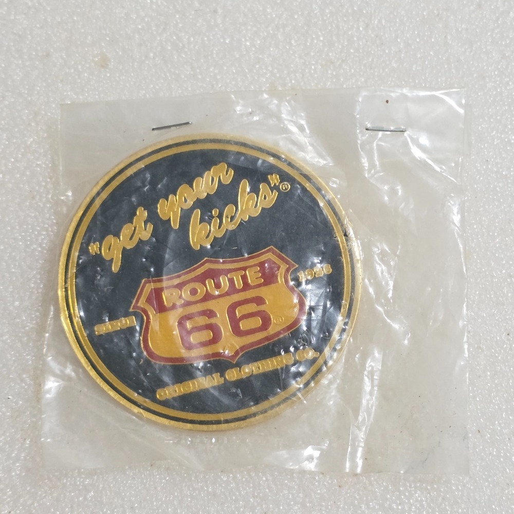 Route 66 Get Your Kicks Enamel Pinback Lapel Pin Vintage Souvenir Round 2.5"